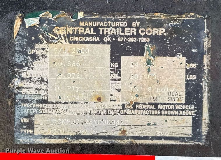 image for item EJ4721 2000 Central equipment trailer