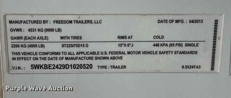 image for item EJ4765 2013 Freedom Trailers 8.5X24TA3 enclosed cargo trailer