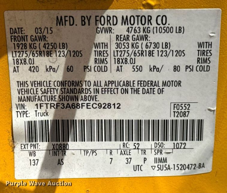 image for item EJ4776 2015 Ford F350 Super Duty utility bed pickup truck