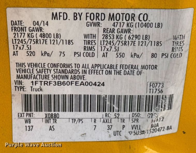 image for item EJ4795 2015 Ford F350 Super Duty  utility bed pickup truck