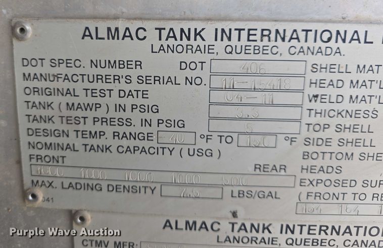 image for item EK5346 Almac Tank International Inc. fuel / lube bed 