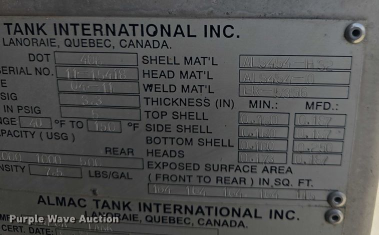 image for item EK5346 Almac Tank International Inc. fuel / lube bed 