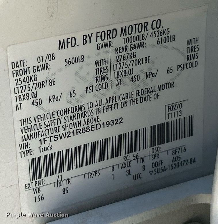 image for item EK8093 2008 Ford F250 Super Duty Lariat Crew Cab pickup truck