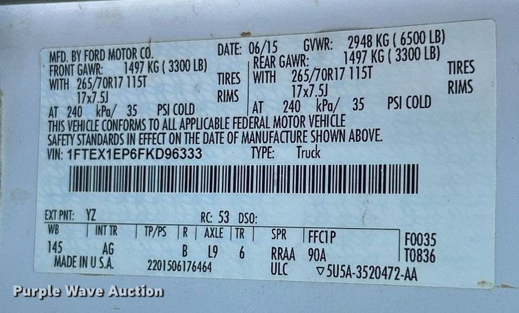 image for item EK8207 2015 Ford F150 XL SuperCab pickup truck