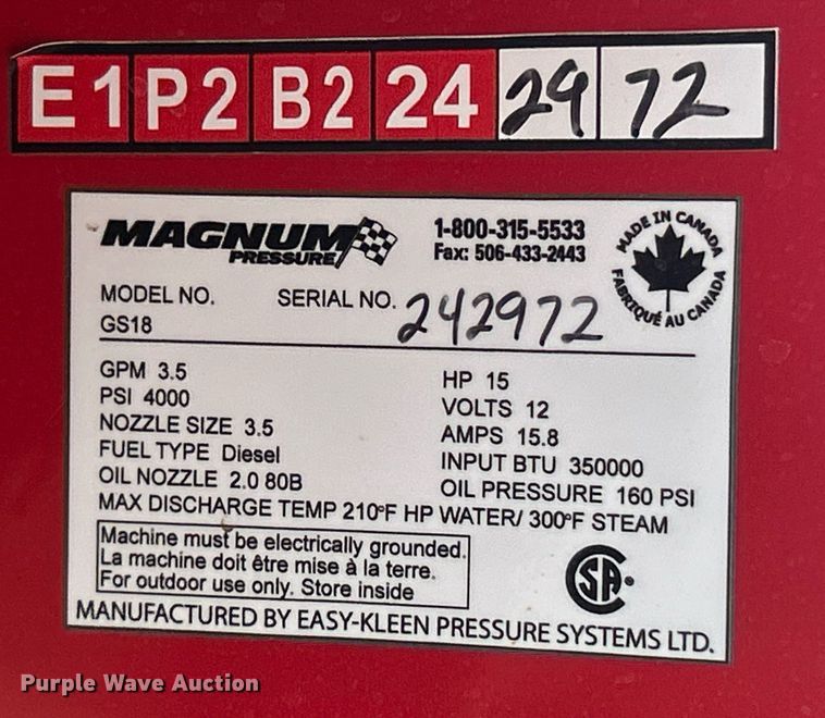 image for item EK8221 2024 Magnum 4000 GS18 pressure washer