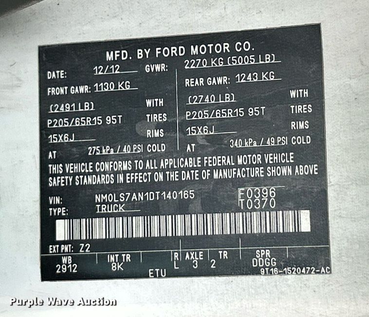 image for item EK8228 2013 Ford Transit Connect van