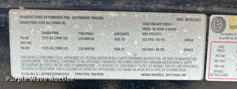 image for item EK8235 2023 Gatormade 4Z1 equipment trailer