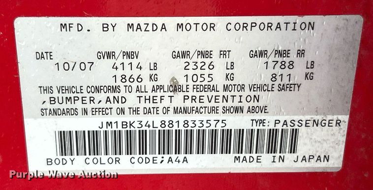 image for item EK8237 2008 Mazda Mazda 3 