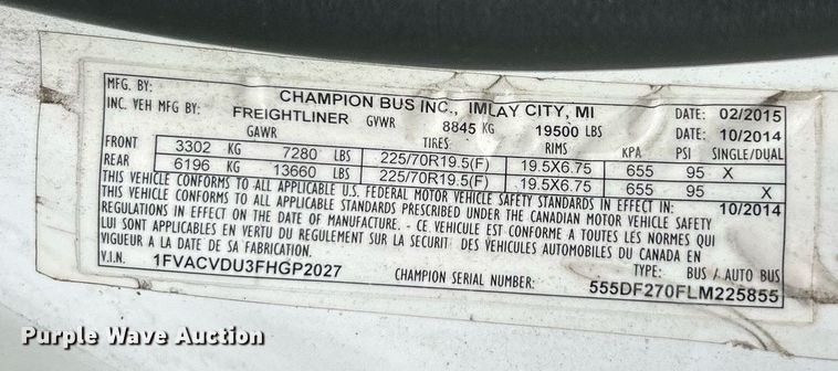 image for item EK8244 2015 Freightliner M2 shuttle bus