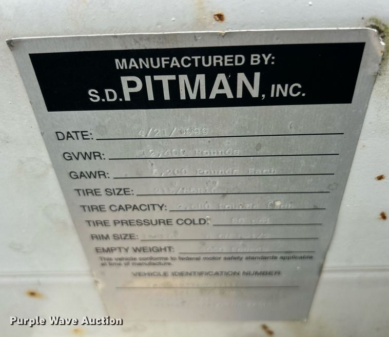 image for item EK8245 1999 S.D Pitman equipment trailer