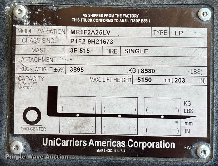 image for item EL6023 2016 UniCarriers PF50 forklift