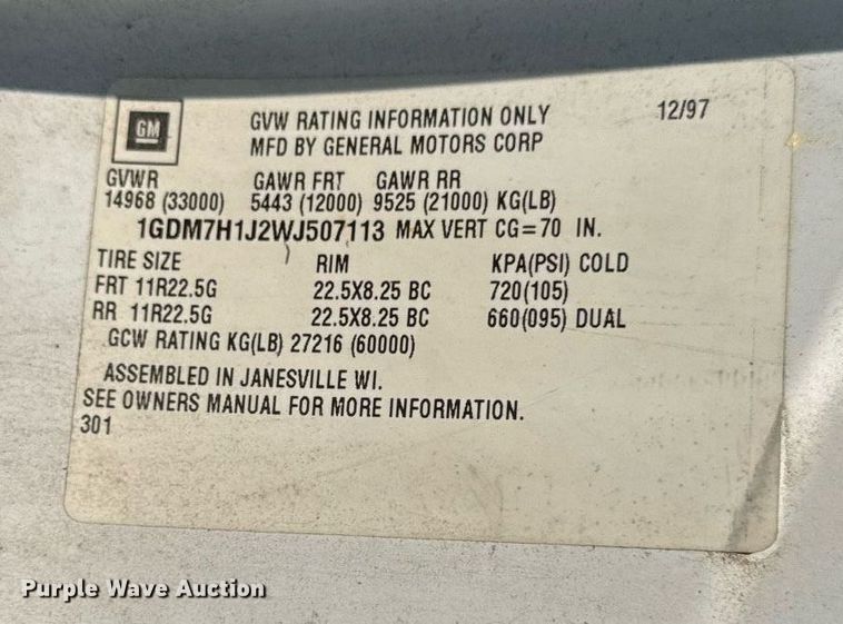 image for item EM2046 1998 GMC C7500 utility / service truck