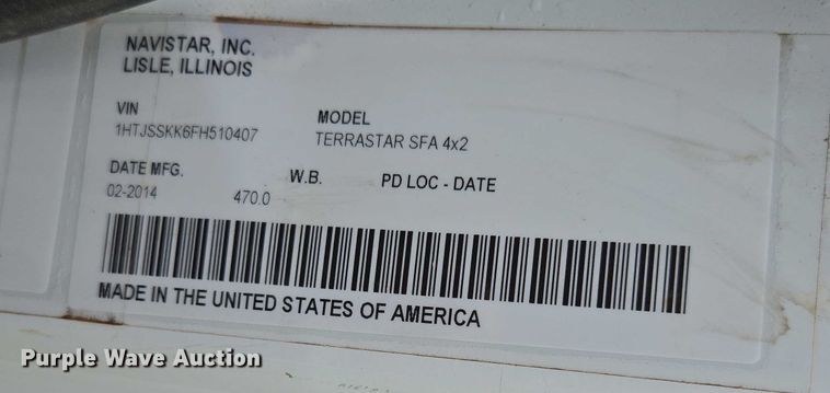 image for item EN3783 2015 International Terrastar Ext. Cab flatbed truck