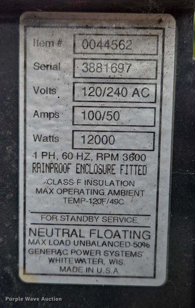 image for item EN3871 Generac Gaurdian generator