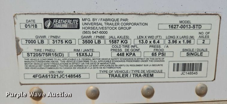 image for item EN8086 2018 Featherlite fiber optic splicing trailer