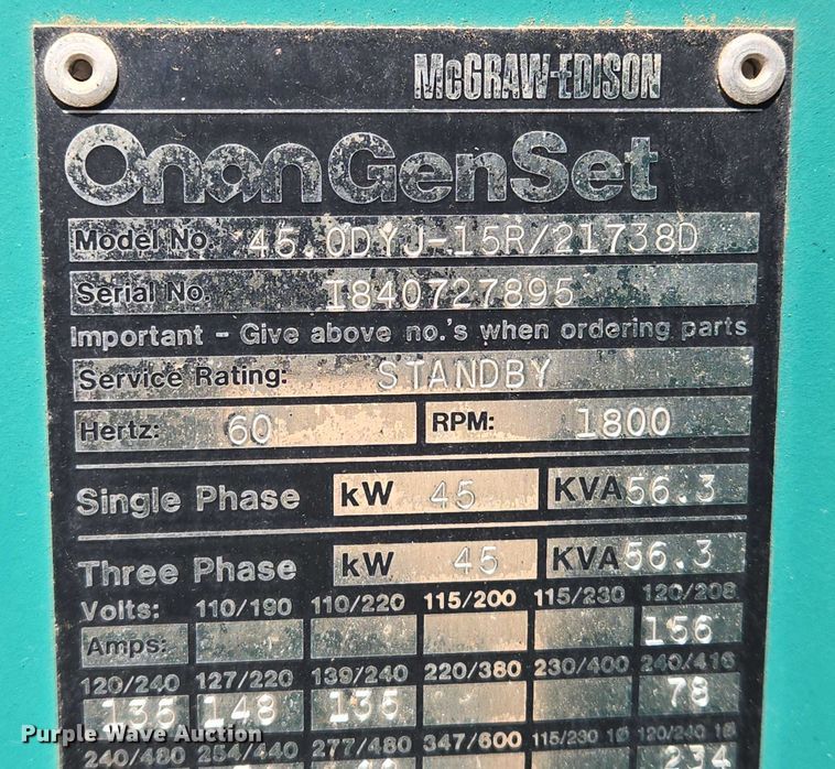 image for item EN8103 Onan 45 generator