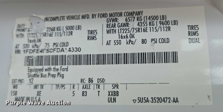 image for item ER5269 2015 Ford E450 shuttle bus