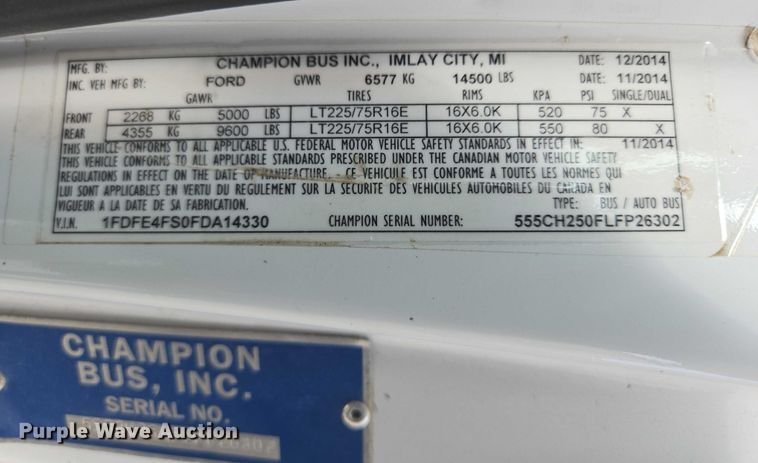 image for item ER5269 2015 Ford E450 shuttle bus