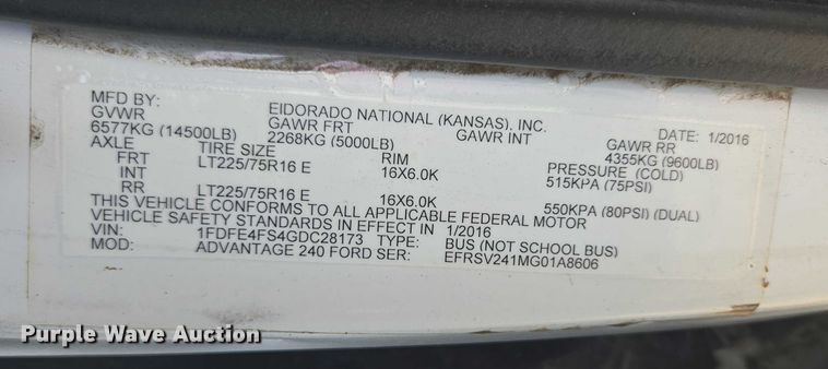 image for item ER5270 2016 Ford E450 shuttle bus