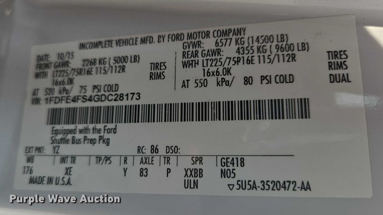 image for item ER5270 2016 Ford E450 shuttle bus