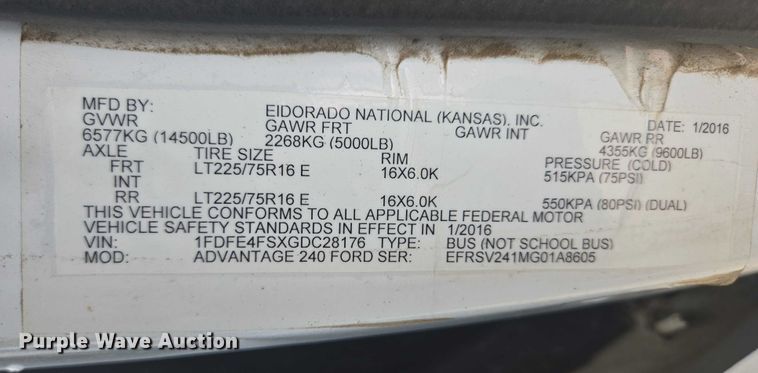 image for item ER5271 2016 Ford E450 shuttle bus