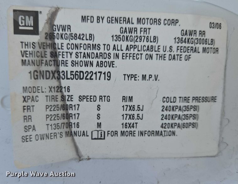 image for item ER5272 2006 Chevrolet Uplander LT van