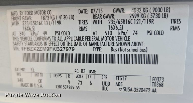 image for item ER5273 2015 Ford Transit 350 van