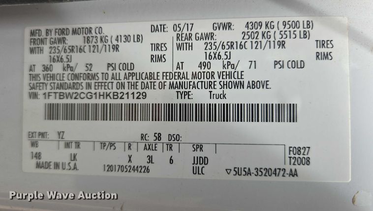 image for item ER5283 2017 Ford Transit 350 van