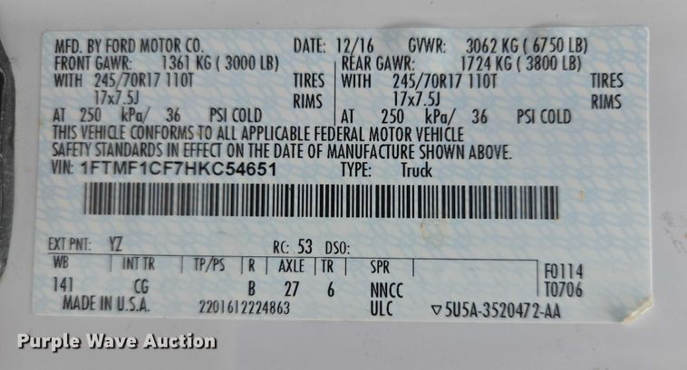 image for item ER5290 2017 Ford F150 XL pickup truck