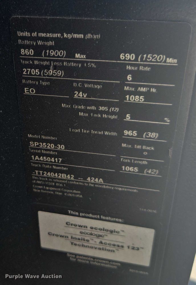 image for item FB9393 2015 Crown SP3520-30 order picker