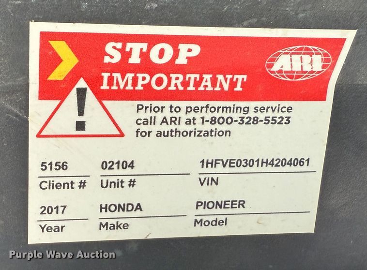 image for item KH9619 2017 Honda Pioneer utility vehicle