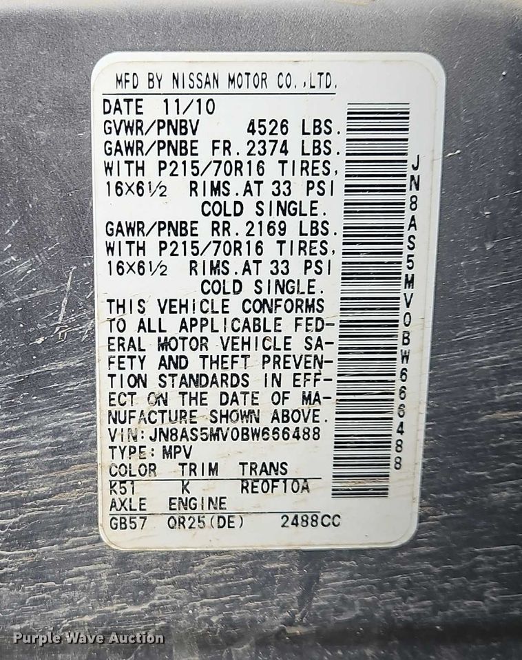 image for item OJ9913 2011 Nissan Rogue S SUV