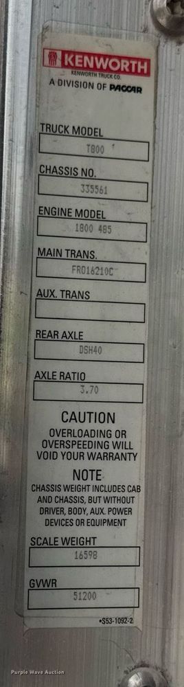 image for item DR2808 2012 Kenworth T800 semi truck