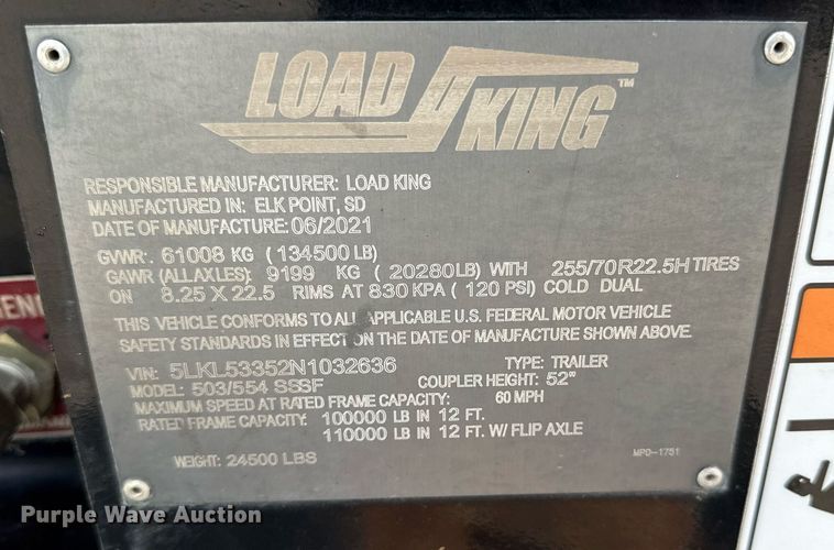 image for item DR2809 2022 Load King lowboy equipment trailer