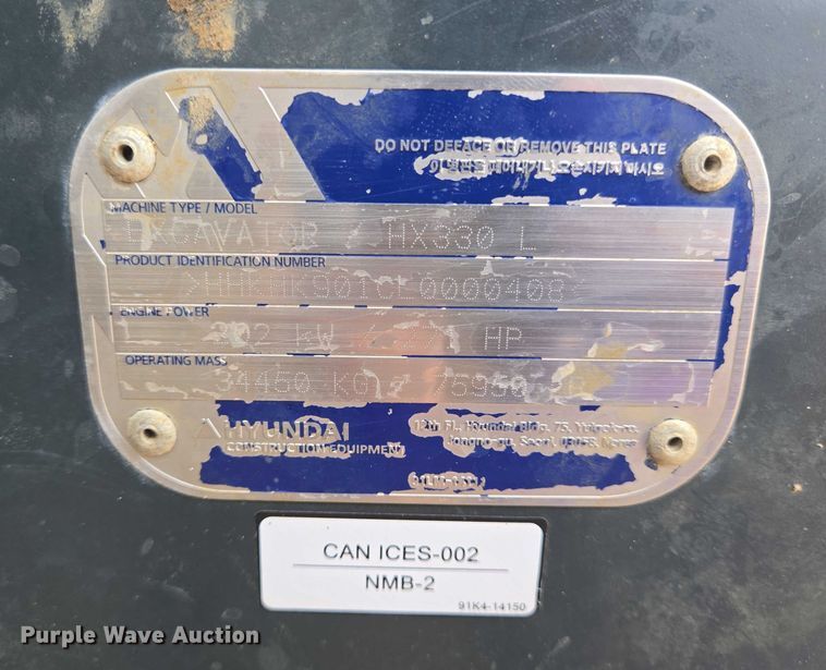 image for item DT4919 2020 Hyundai HX330L excavator