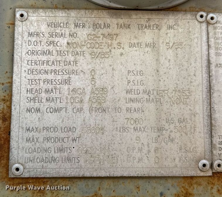 image for item DT6630 1986 Polar Tank Trailers G2-7497 tank trailer