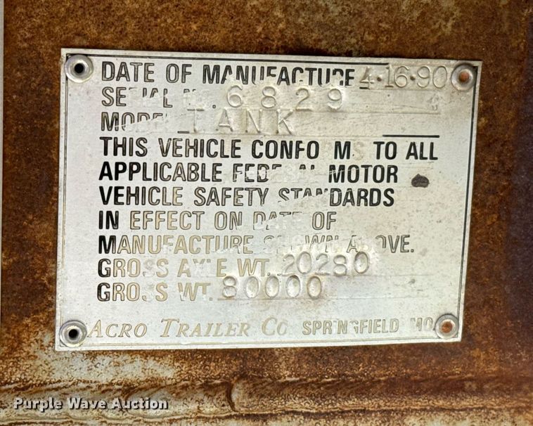 image for item DT6632 1990 Acro Trailers Tank tank trailer