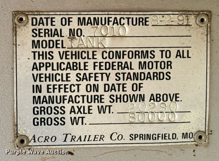 image for item DT6638 1991 Acro Trailers Tank tank trailer