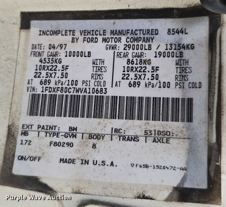 image for item DT6918 1998 Ford F800 dump flatbed truck