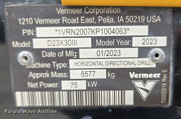 image for item DT7227 2023 Vermeer D23X30 Navigator S3 directional boring unit