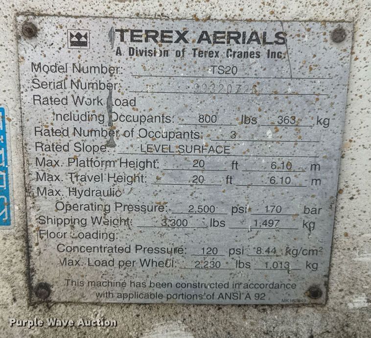 image for item DU9796 Terex TS20 scissor lift