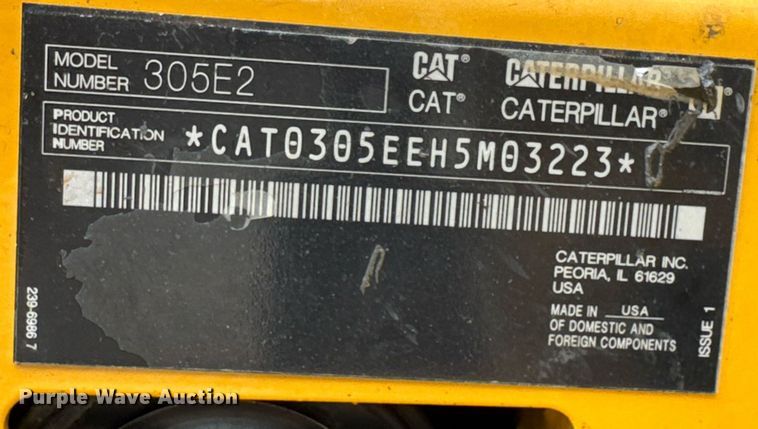 image for item DU9889 2017 Caterpillar 305E2 mini excavator