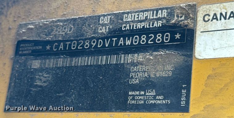 image for item DU9890 2017 Caterpillar 289D tracked skid steer loader