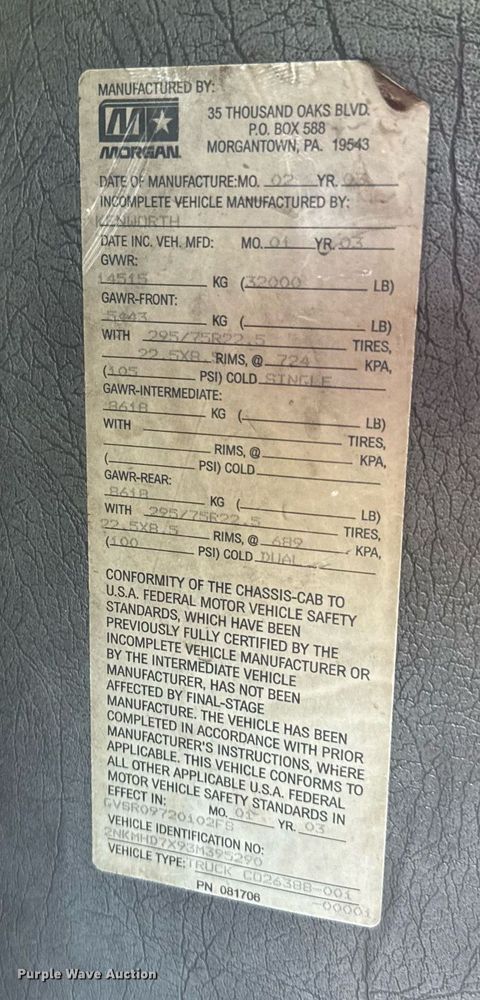 image for item DU9897 2003 Kenworth T300 vacuum truck