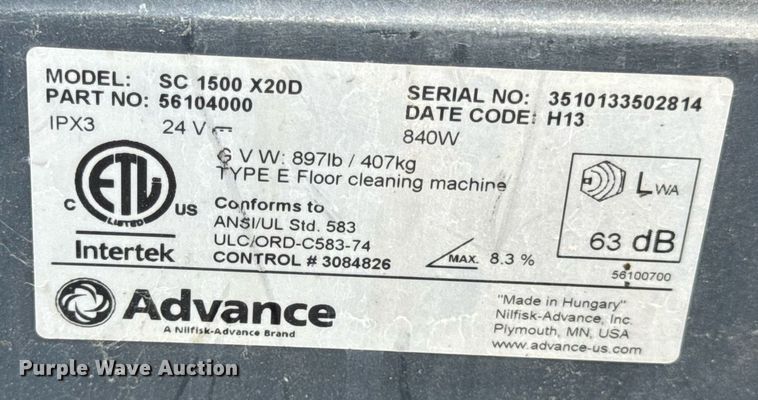 image for item DV4193 Advance SC1500 X20D floor scrubber