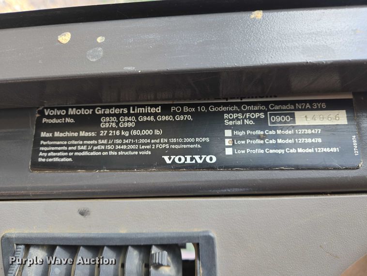 image for item DW7074 2008 Volvo  G930 motor grader