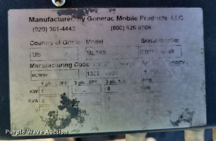 image for item DX7037 2017 Generac Magnum MLT6SK light plant