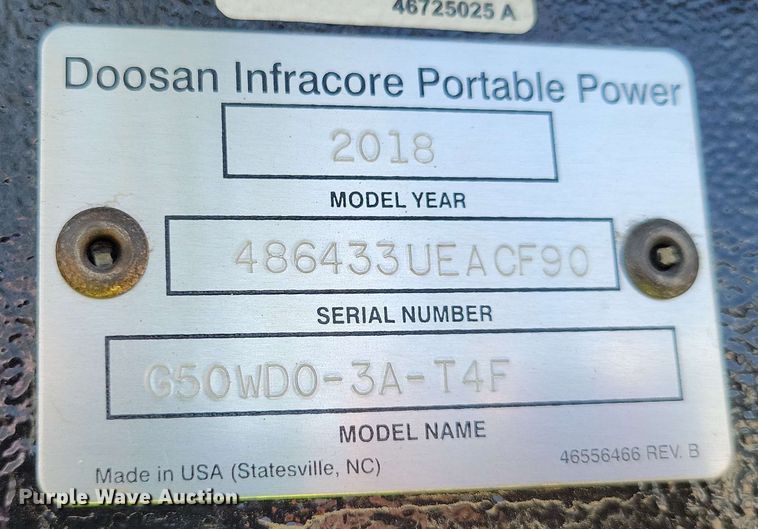 image for item DX7075 2018 Doosan G50WDO-T4F generator