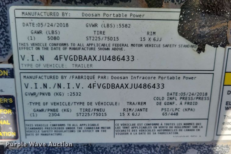 image for item DX7075 2018 Doosan G50WDO-T4F generator