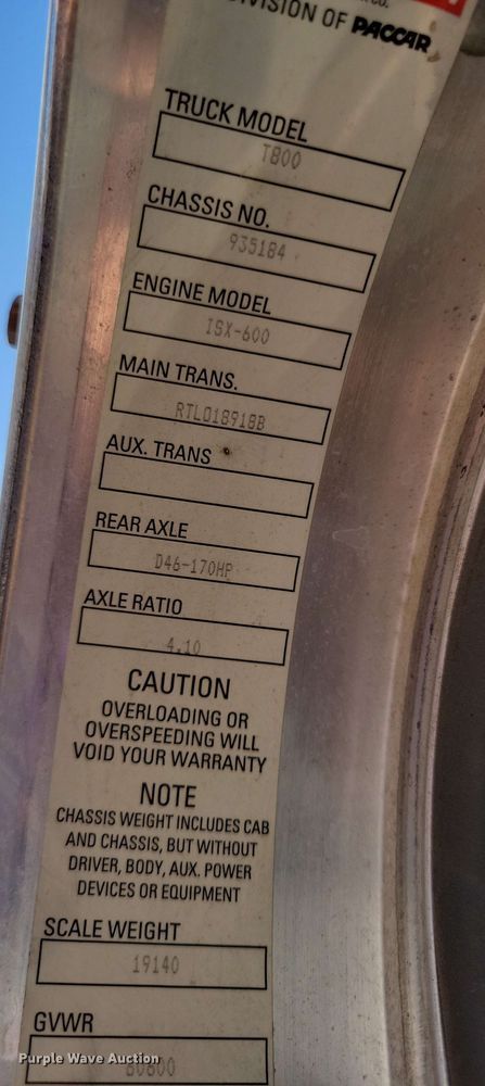 image for item DX7076 2008 Kenworth T800 semi truck